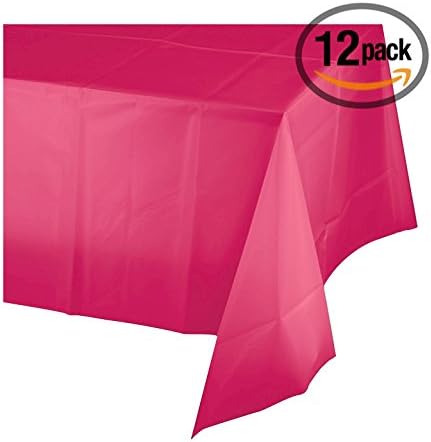 Mountclear Disposable Plastic Tablecloths for Parties [Pack of 12] 54x108” Rectangle Table Cover for Indoor & Outdoor Tables- Waterproof Tablecloth for Birthdays, Weddings, Parties [Hot Pink]