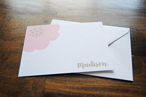 Personalized Notecards, MADISON, Personalized Stationery for Kids, Note Cards Handmade, Note Card Set, Thank You Cards, Flat Notecards, Pink, Set of 10 Flat Cards &amp; 10 Envelopes, Select Color &amp; Fonts