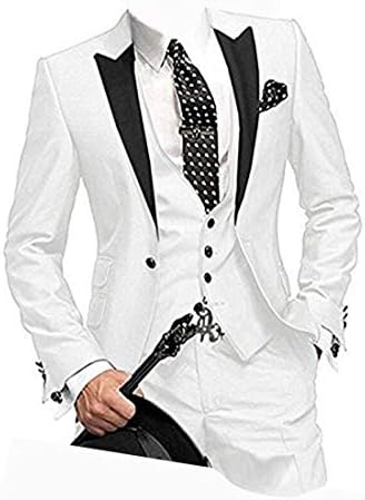 Men One Button 3 Pieces White Wedding Suits Notch Lapel Men Suits Groom Tuxedos