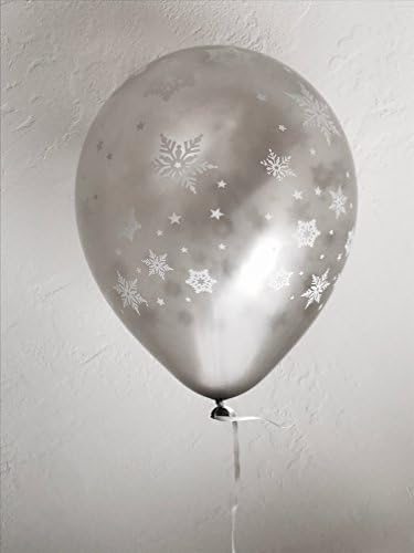 12" 3.2 Helium Quality Silver Pearl Balloons with Falling White Snowflakes Design- Perfect for Winter Wonderland Party, Christmas and Holiday Decoration- 25 Count.