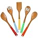 COOKSMARK 5 Piece, 13-Inch Bamboo Wood Nonstick Cooking Utensils - Wooden Spoons and Spatula Utensil Set with Multicolored Silicone Handles in Red, Yellow, Green, Orange, Blue