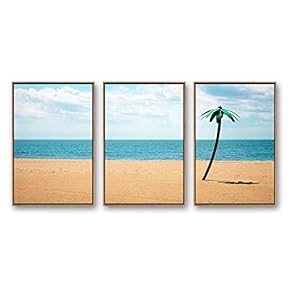 Framed Canvas Wall Art for Living Room, Bedroom Ocean Sea Beach Canvas Prints for Modern Home Decoration Ready to Hang - 16"x24"x3 Panels
