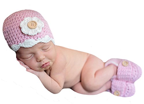 Melondipity's Pink Flower Beanie with Matching Pink Booties for Newborn Girls Set