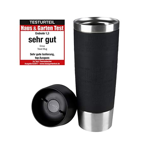 Emsa Travel Mug Classic Grande Thermobecher 500ml, Kaffeebecher to go hÃ¤lt 6h heiÃ, 12h kalt, auslaufsicher, Easy Quick-Press-Verschluss, Isolierbecher mit 360Â°-TrinkÃ¶ffnung, schwarz, 515615 – Bild 3