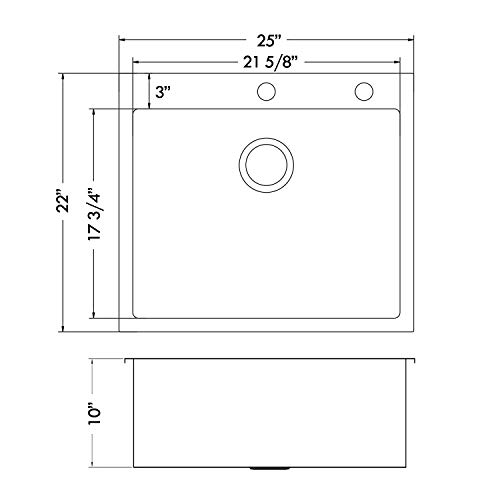 MOWA HTS2522 Kitchen Sink 25 x 22 Inch Drop In Style, 16 Gauge Stainless Steel Top Mount Single Bowl Bar Prep/Laundry Sink, Deep & Tight-Radius Basin w/Bottom Grid, Basket Strainer & Bonus Soap Pump - Thumbnail 3