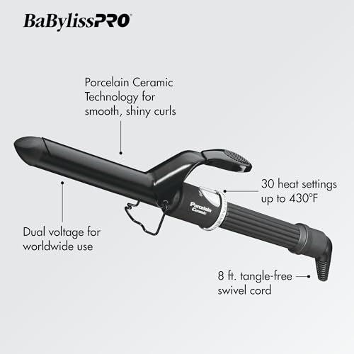 BaBylissPRO Porcelain Ceramic 1/4 Inch Curling Iron, Hair