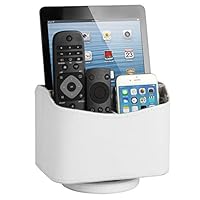 HofferRuffer Spinning Remote Control Holder, Remote Controller Holder, Remote Caddy, Media Storage Organizer, Spinning Remote Control Organizer, PU Leather (White)