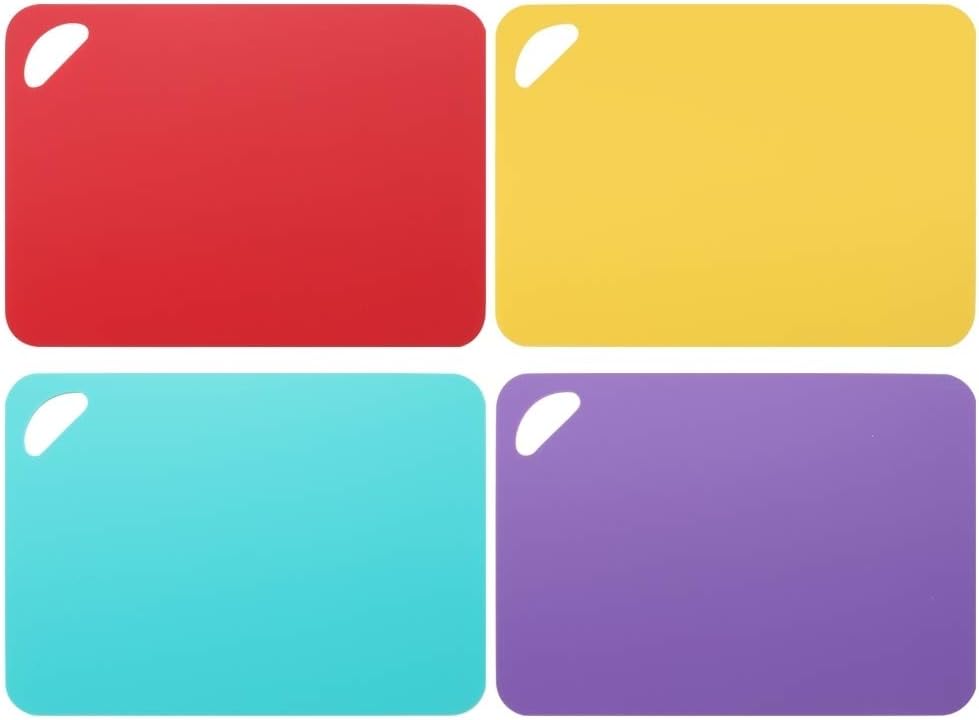 Plastic Chopping Board Set Colour Coded Flexible Chopping Mats Antibacterial Cutting Board Sheets Food Board Mat Set of 4, Dishwasher Safe, Multicolour