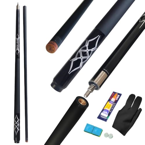 Billiard Cue Stick 9-ball 8-ball 1/2 Split Carbon Fiber Pool Cue 13MM Tip | Straightness,sweat-absorbent Grip, Stainless Steel Joint, Explosion-Proof,144cm 560g, with freebies tips chalks gloves glue