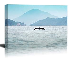 Canvas Wall Art - The Whale Swims to The Islands in The Ocean - Giclee Print Gallery Wrap Modern Home Art Ready to Hang - 12x18 inches