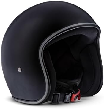 Rebel · R2 „Matt Black“ (black) · Open Face Helmet · Motorcycle Pilot Motorbike Jet Scooter Retro · Fiberglass · Extra small Shell · Click-n-Secure Clip · Carrier Bag · L (59-60cm)