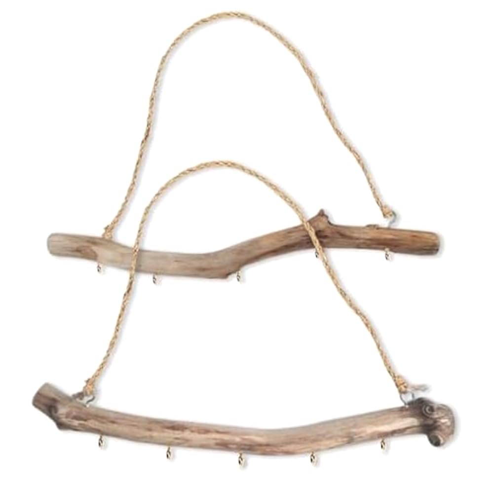 Pojedehy 2Pcs Natural Driftwood Decorative Branches Farmhouse Home Wall Hanging Decor Hanging Jewelry Organizers with 5 Hooks Easy Install Easy to Use