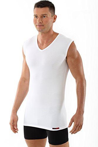 ALBERT KREUZMen's Sleeveless v-Neck Business Undershirt Stretch Cotton White