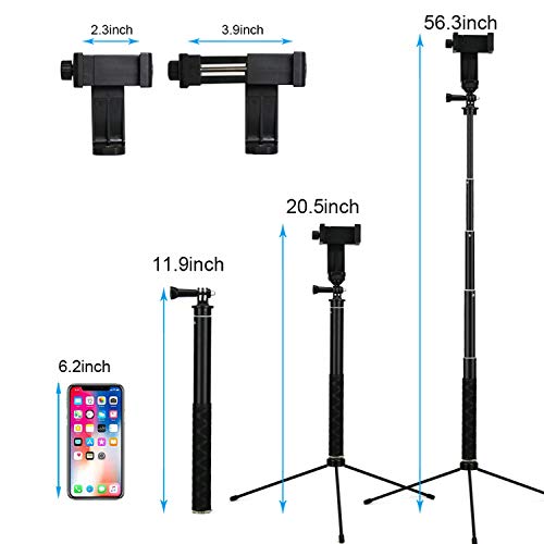 Selfie Stick Separable Tripod Stand 52in Extendable w/Rotatable Phone Holder and Bluetooth Remote for Desktop/Floor/Monopod Photo Video Live Stream Fit for 4.2-7 inch iPhone Android Phone Samsung
