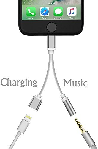 Lxyugg iphone 7 adapter(Compatible with IOS10.3) , 2 in 1 Lightning Adapter and charger , 3.5mm Earphones Jack Cable for New iPhone 7/7 plus (Silver)-No Music Control and Calling Function