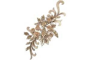 FEEPOP High-end 3D Flower Applique,Beaded,Sequined,Floral Patches Wedding Lace Appliques Motif Sew on Dress Polychromatic Option Golden/Pink/Red/Gray/Violet/Green Color