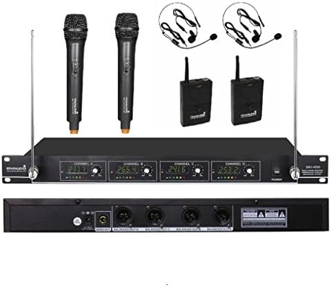 STARAUDIO SMV-4000AB Pro 4 Channel VHF Wireless Handheld Lapel Lavelier Headset Microphone System for Stage Church Party Club Karaoke