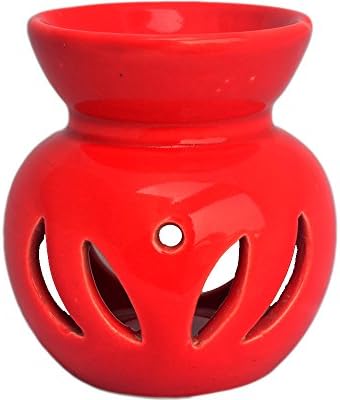 Javi Ceramic -Tea Light Holder, Aromatherapy Essential Oil Burner, Great Decoration for Living Room, Balcony, Porch &amp; Garden (Red 004)