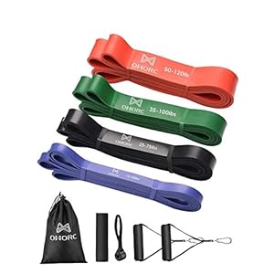 OMORC Resistance Bands 4 Packs, Pull Up Exercise Workout Band Set, Heavy Duty Exercise Bands, Pull Up Assist Bands with 2 Foam Handles, Door Anchor, Band Guard, for Powerlifting, Body Stretch