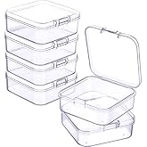 Jetec 6 Pieces Small Clear Plastic Storage Box, 2.1 x 2.1 x 0.8 Inch | Clear Storage Box with Visible Sorting, Small Plastic Containers for Beads Jewelry Crafts, Hinged Lids, Portable Containers