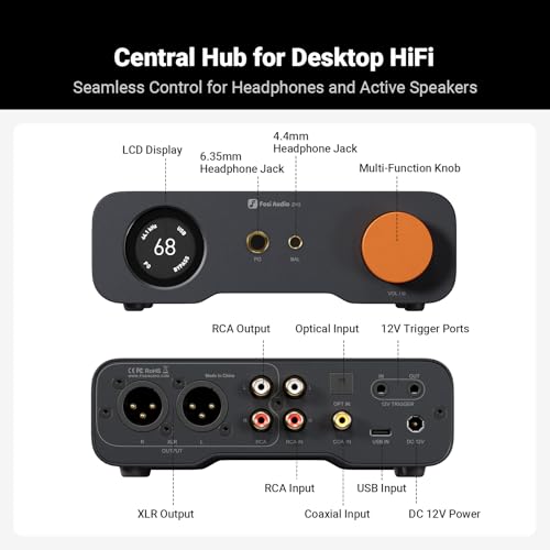 Fosi Audio ZH3 DAC Headphone Amp, Fully Balanced Preamp with AKM4493SEQ XMOS XU316 PCM 768kHz for Amplifiers, USB/Optical/COAX/RCA/12V Trigger Input, XLR/RCA/4.4mm/6.35mm Output with Remote