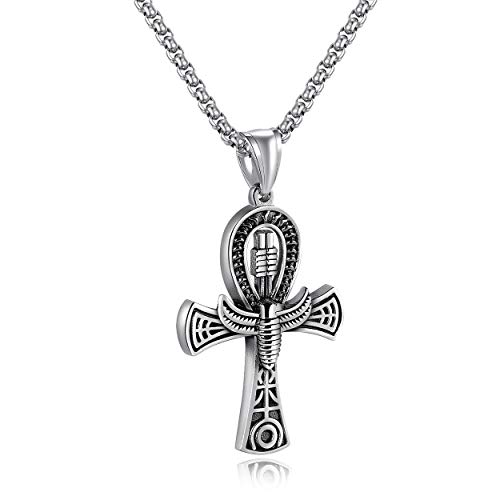 Rehoboth Stainless Steel Ancient Egyptian Coptic Ankh Cross Pendant Necklace for Womens Mens 24 Inch Chain Black Gold Silver