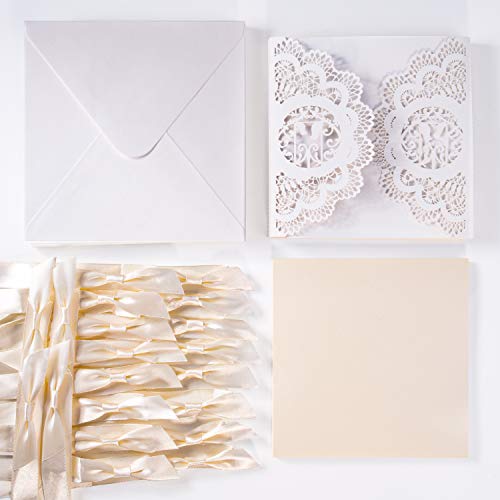 Elegant Invitations Cards Kits, Gospire 20PCs Laser Cut Lace Wedding Party Invitations Cards with Printable Paper and Envelopes for Engagement Wedding Marriage Birthday Bridal Bride Shower Party