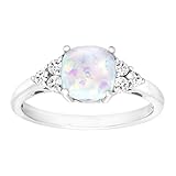 5/8 ct Created Opal & White Topaz Ring in Sterling Silver Size 7