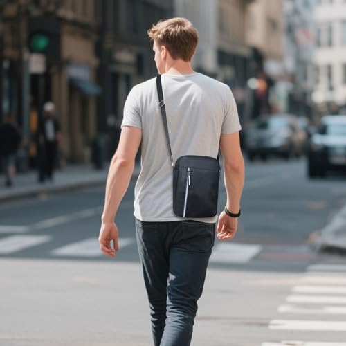 Umhängetasche Herren Klein Messenger Bag mit Reißverschluss und 4 Taschen, Wasserdicht Klein Crossbody Bag Herren Sling Bags mit Verstellbarem Schultergurt für Arbeitsreisen (Grau)