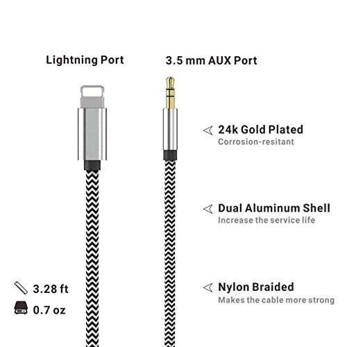 Aux Cord for iPhone for iPhone X/XS/11/11 Pro/11 Pro Max/8/8Plus/7/7Plus Aux Cable for Car 3.5mm Aux Cable Premium Auxiliary Audio to Car Stereo/Speaker/Headphone Adapter Support All iOS System - Thumbnail 3