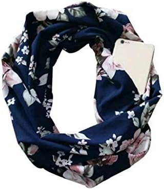 VPASS Women Convertible Infinity Scarf Scarf with Secret Hidden Zipper Pocket Print Winter Warm Cashmere Wool Loop Shawl Travel Scarves