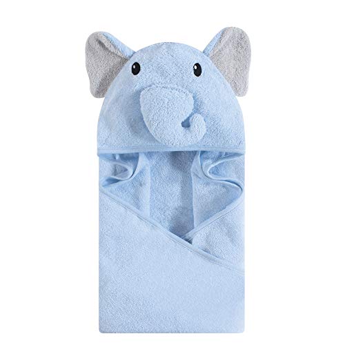 Hudson Baby Unisex Baby Animal Face Hooded Towel, Blue Elephant 1-Pack, One Size