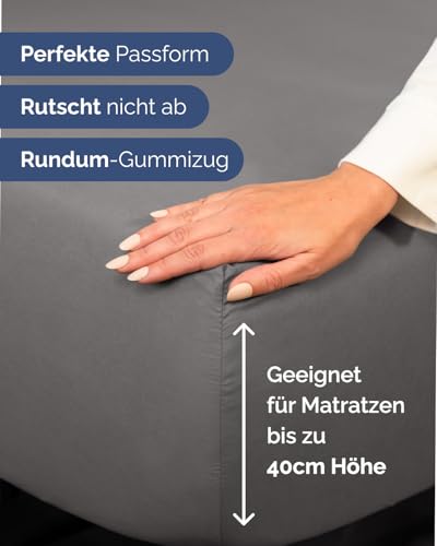 Fitted Sheet 160 x 200 cm Dark Grey - Extra Deep Fitted Sheet for Mattresses and Box Spring Bed up to 40 cm (16 Inches) Height - Microfibre - Soft Brushed - Wrinkle-Free, Shrink and Colour Resistant - Oeko-Tex