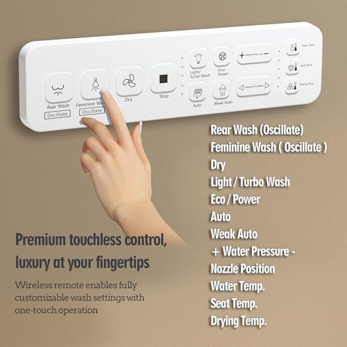 WLJBIDET Bidet Toilet Seat with Remote Control, Electronic Heated Bidet Seat with Adjustable Warm Water and Pressure, Warm Air Drying, Display Screen, Night Light, Slow Closed Toilet Lid, Elongated