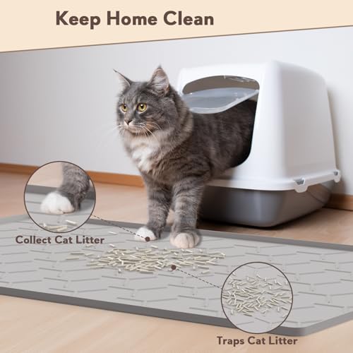 Garoopion Cat Mat for Litter Box, Large 34.05×22.5 inch Cat Litter Mat, Waterproof Silicone Pad for Floor, Gray