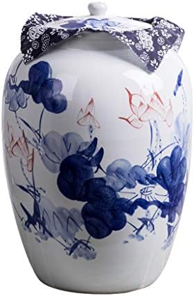 ライスシリンダーセラミックライスボックス穀物箱食品容器キャンディジャーキムチ瓶穀物樽ホームキッチン密閉小麦粉タンク水タンク防湿昆虫収納ライスボックス Color Blue Size 46cm Modernzeg Hu