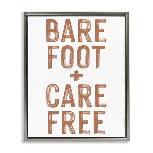 Stupell Industries Barefoot Carefree Summer Sentiment Brown Framed Floater Canv…