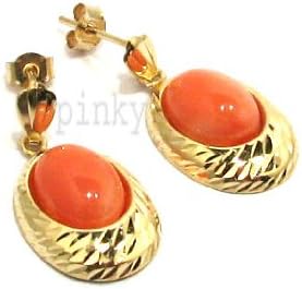 New 9ct Gold Real Coral Oval Diamond Cut Pattern Drop Earrings (GD271) GOLD EARRING / Gold Jewellry (MADE IN UK WITH HIGH QUALITY)