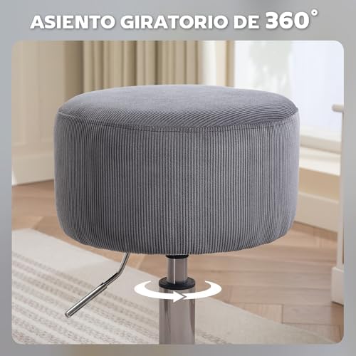 Taburete de Bar Giratorio 360° Regulable en Altura 52-66 cm Gris