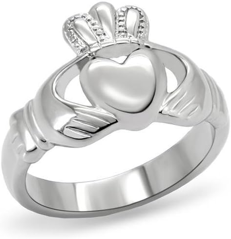 Stainless Steel Irish Claddagh Ring,hands for Friendship, a Heart for Love, and a Crown for Loyalty , Size 5,6,7,8,9,10 (7)