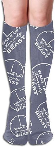 Wake Up Beauty Its Time To BEAST Funny Women Knee High Leg Warmers Warmer Crochet Socks High Socks