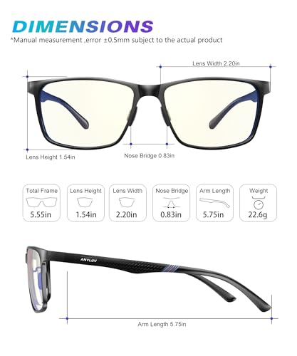 ANYLUV Blue Light Glasses Men, Relieve Eyestrain and Eye Protection, Al-Mg Metal Computer Blue Light Blocking Glasses