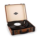 auna Jerry Lee • Record Player • Retro Design • Turntable • Phonograph • Belt-Drive • Stereo Speaker • USB-Port • Vinyl LP • Carrying Strap • Digitization • Plug & Play • Portable Suitcase • Brown