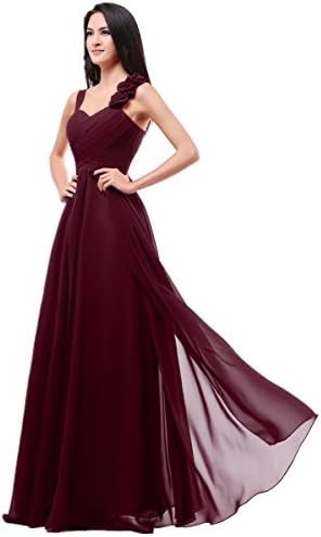 dududuola Women's Chiffom Flower Long Bridesmaids Evening Party Dress Burgundy 4