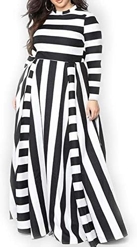 Plus Size Dresses for Women Daily wear Round Neck Floor Length Stripe Long Dress Back Zipper Dresses Maxi Dresses (Black 3XL)