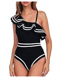 Trajes de baño de una sola pieza para dama, estilo nave vintage, con un hombro fruncido y volantes, de talle alto, monokini náutico