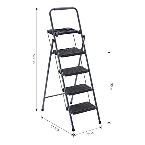 Finether Folding 4 Step Ladder with Platform Lightweight Portable Step Stool with Tool Project Tray, Non-Slip Treads, 330 lbs Weight Capacity