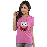 Animation Shops Spongebob Patrick Star Face Junior T-Shirt-Junior Medium [JM] Hot Pink