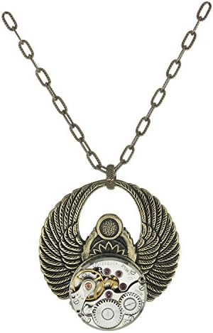 Handcrafted Brass-tone Round Scarab Steampunk Clockwork Vintage Victorian Style Pendant Necklace