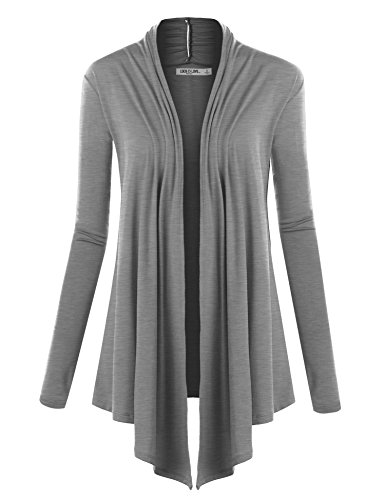 Lock and LoveWomen's Draped Front Open Asymmetrical Cardigan - Casual Long Sleeve Lightweight Duster